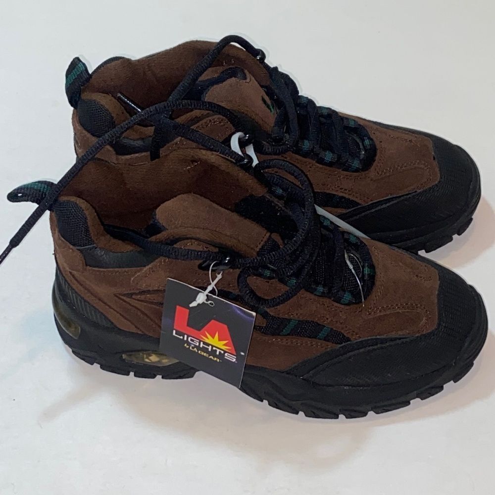 Rare VTG, L.A.Gear Leather Upper Stylish Brown and Black Athletic Shoes Size 3.5